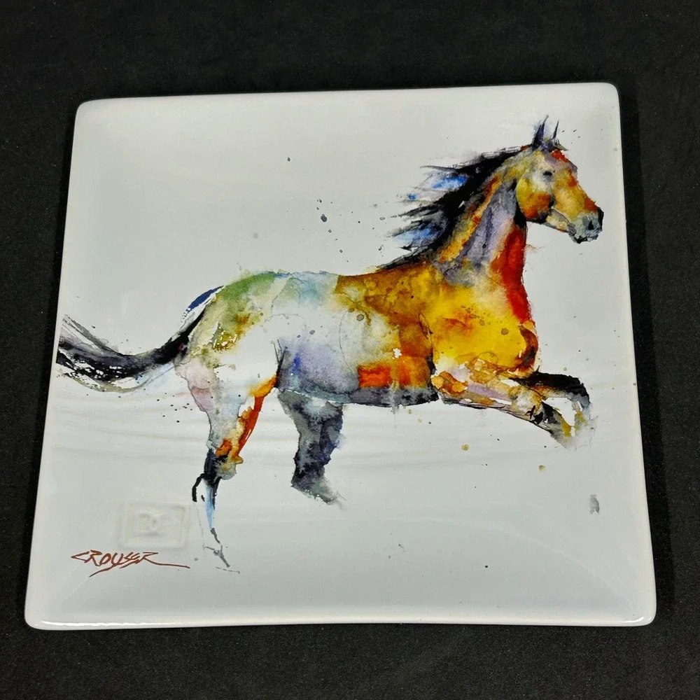 Dean Crouser Big Sky Carvers Running Horse Snack Plate Watercolor Art